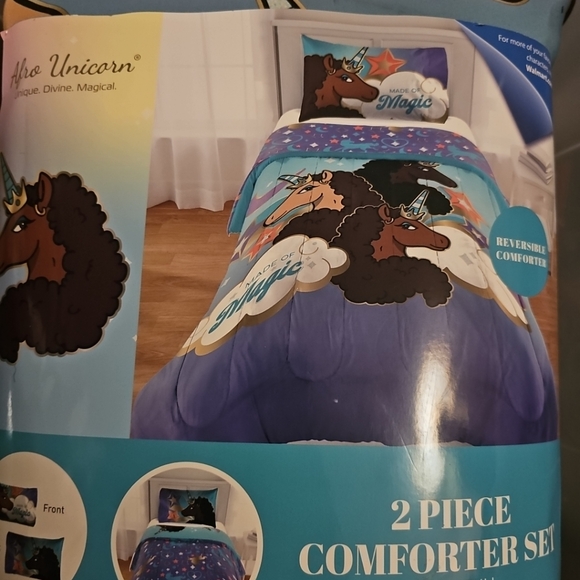 Afro Unicorn Kids 2pc Reversible Twin/Full Comforter Set☺- FYI..I HAVE TWO FOR - Picture 3 of 4
